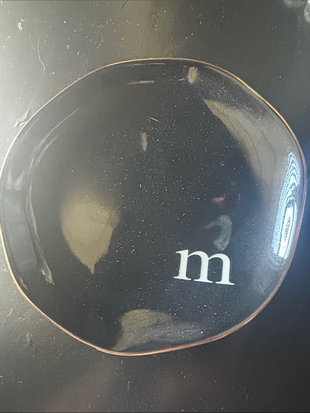 Unknown Brand Black Trinket Dish with White 'm' Accent